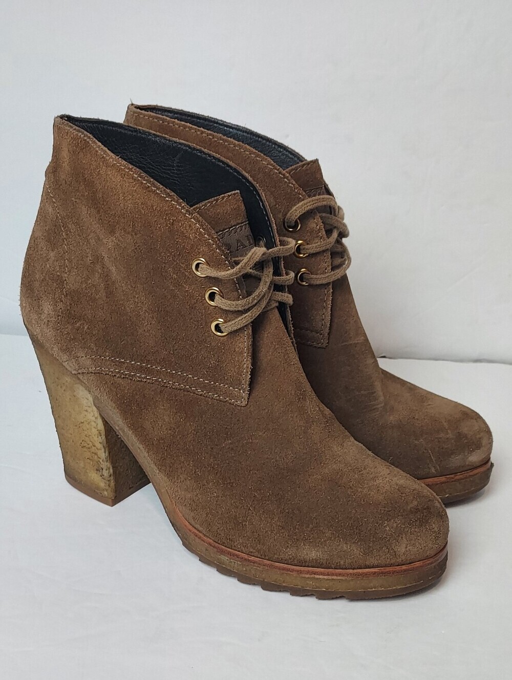 Vintage Prada Sport Desert Boots Brown Suede Heeled Booties Size 37